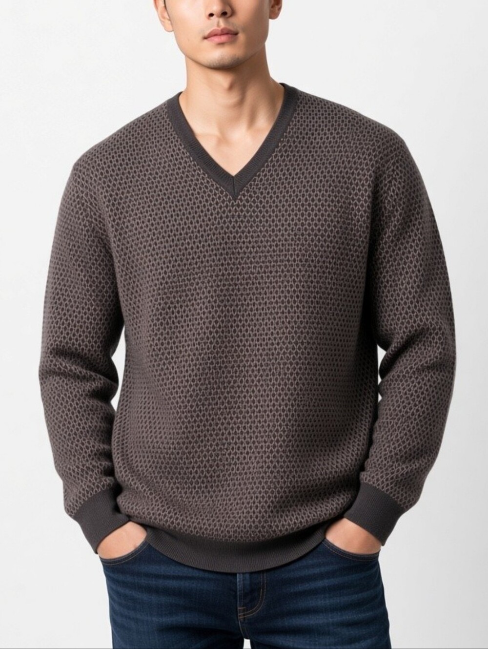 Brooks Brothers Men’s 100% Lambswool V-Neck Sweater Textured Knit XXL